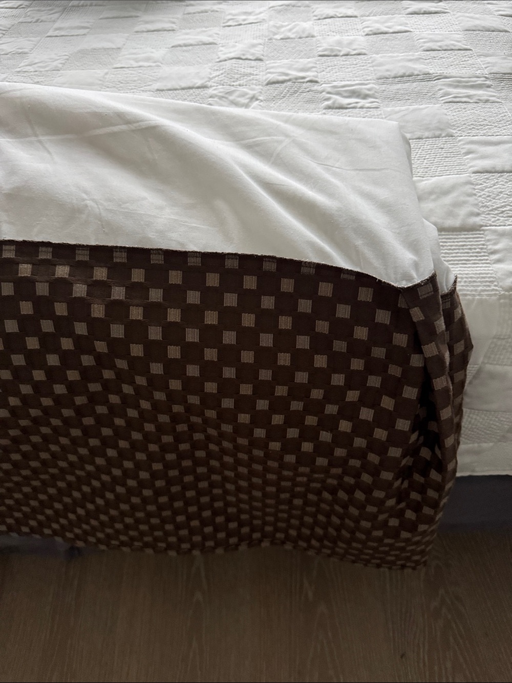 Brown Checkered Bed Skirt
